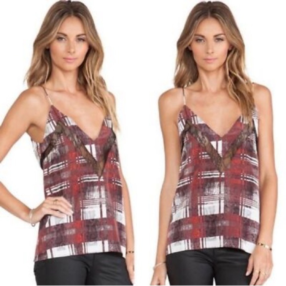 Lovers + Friends (Revolve) Goodbye Tank in Merlot Plaid Lace Size S